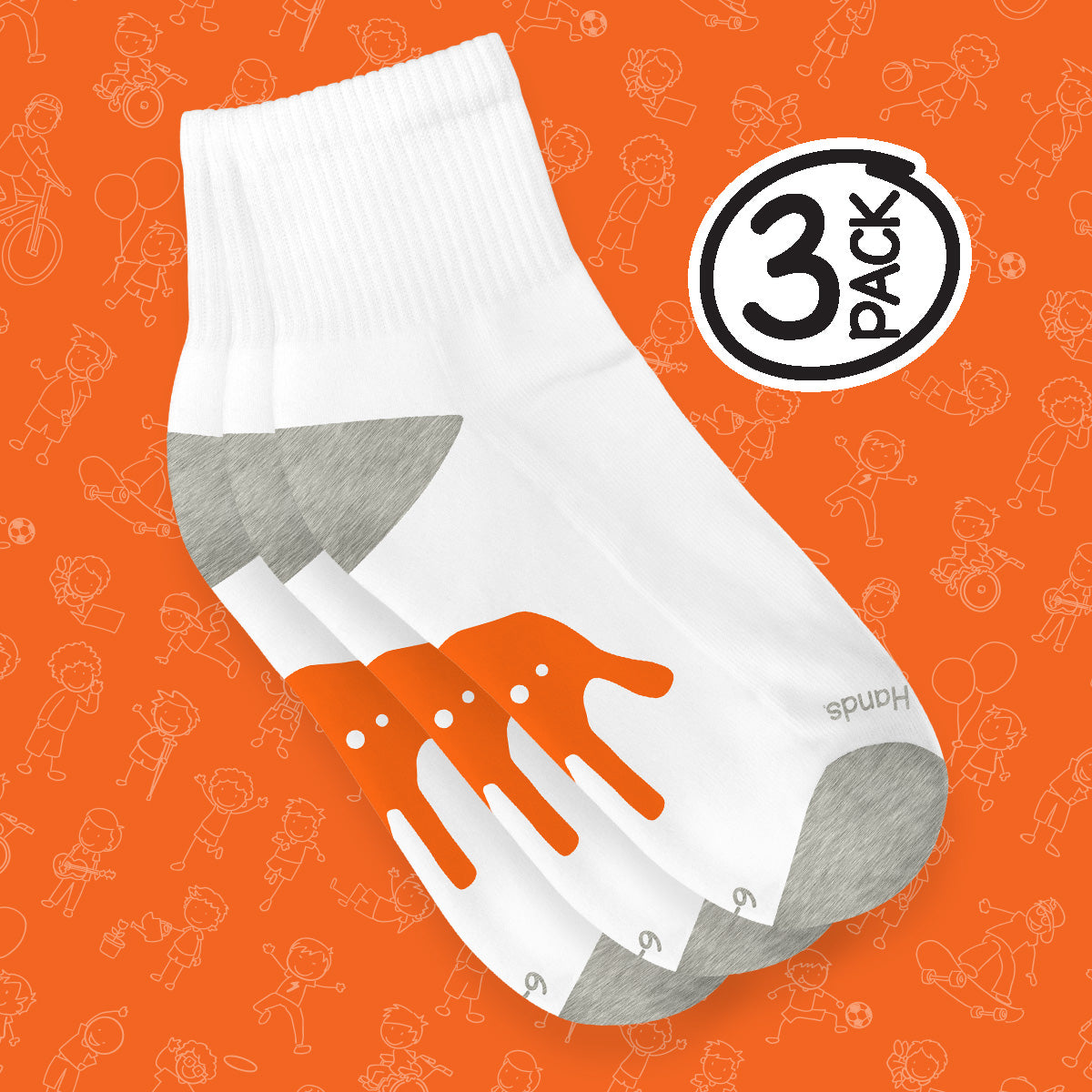 Calcetines Hands Naranja Niño Algodón Ultra-Suave 3 Pack - Million Hands
