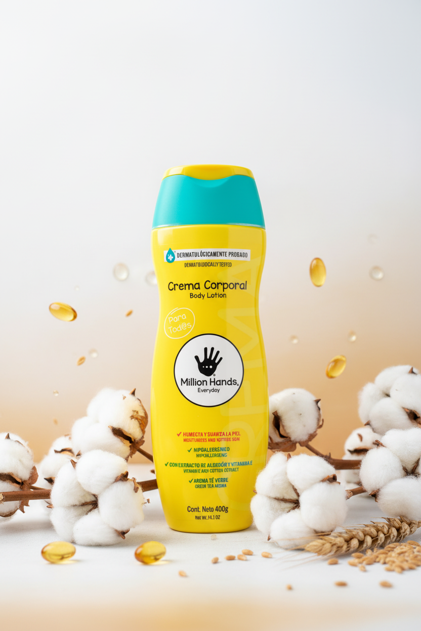 Million Hands Everyday Crema Corporal con Extracto de Algodón, Vitamina E y Té Verde (400g / 14.1 oz)