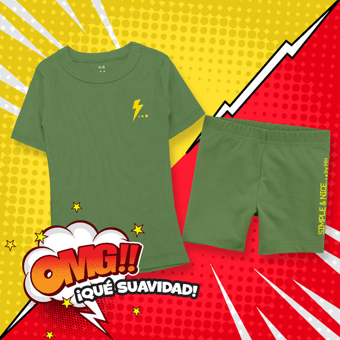 Pijama Niño Under Short Verde Militar - Million Hands